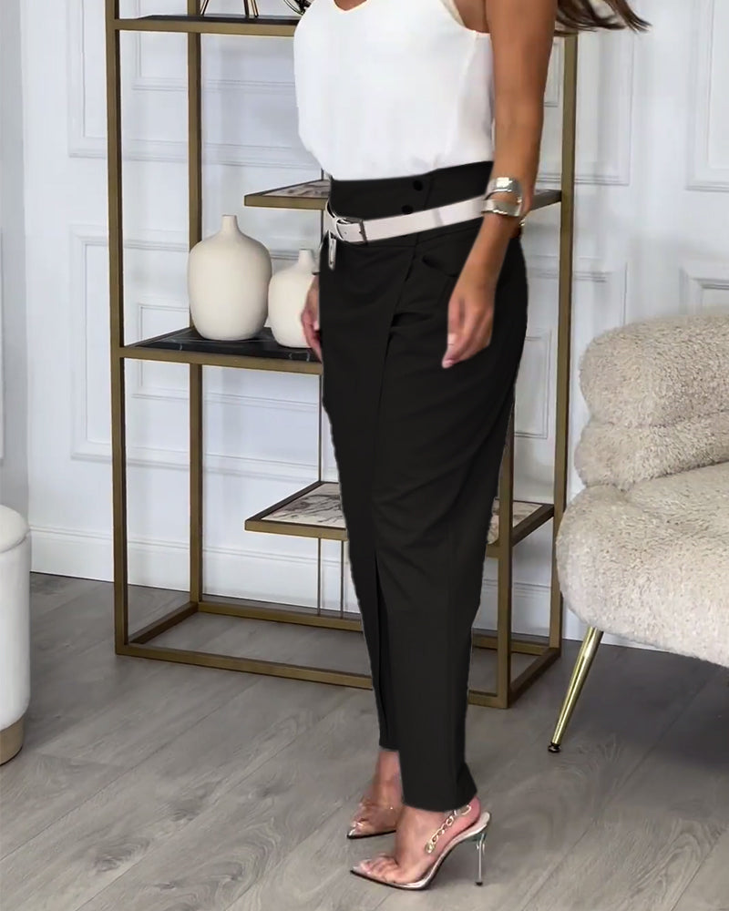 Cora - Patchwork Trousers With Belt