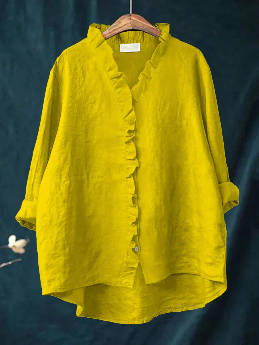 Sanela | Cotton & Linen Ruffle Shirt