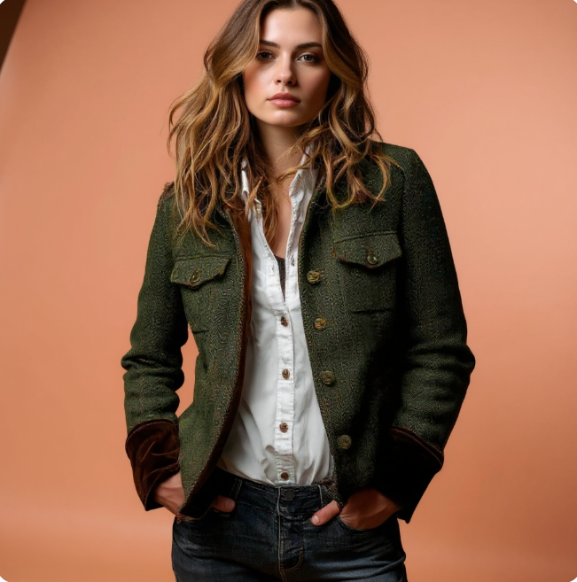 Corrie - Tweed Jacket with Velvet Details