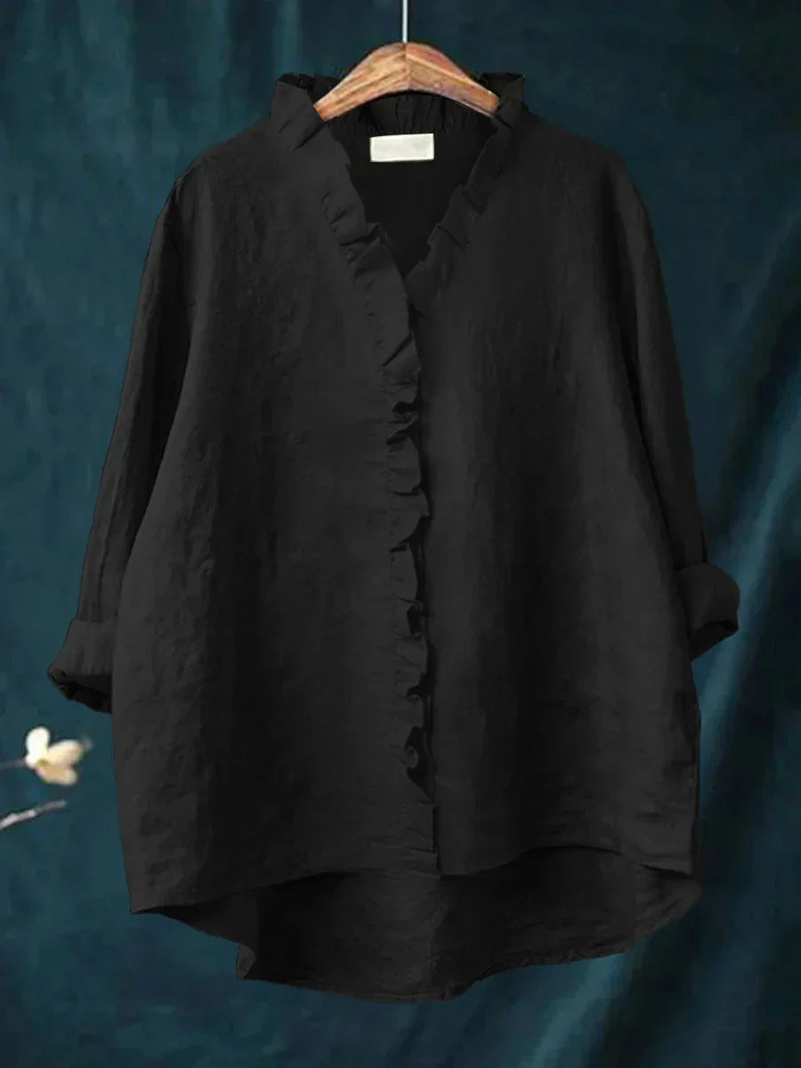 Sanela | Cotton & Linen Ruffle Shirt
