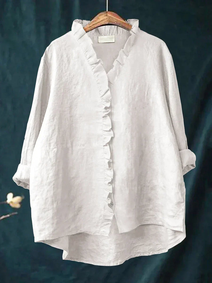 Sanela | Cotton & Linen Ruffle Shirt